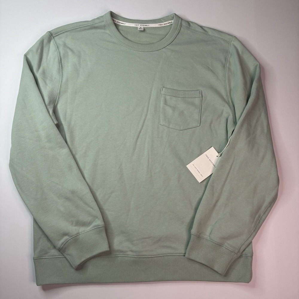 Free Assembly Men's Fleece Crewneck Sweatshirt w Pocket Size M Aqua Splash NEW